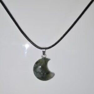 Green Moss Agate Moon Pendant with corded Necklace
